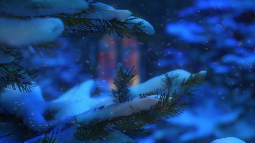 New year and Christmas 2021 background. Christmas tree branch with needles and falling snow. Depth of field. 3d animation of 4K Royalty-Free Stock Footage #1062259588