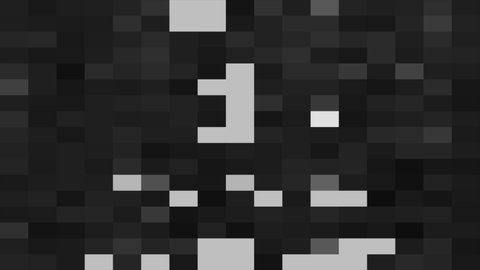 Black and white 8 bit square pixel pattern animation background. Censored concept. Frame by frame effect. Seamless loop. 