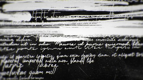 Monochromatic animation of a cursive handwritten text cover up by horizontal brush strokes on a textured photocopy paper. 