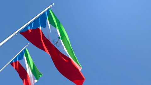 The national flag of Equatorial Guinea flutters in the wind
