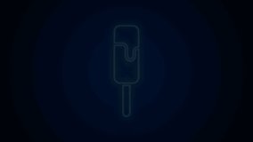 Glowing neon line Ice cream icon isolated on black background. Sweet symbol. 4K Video motion graphic animation.