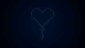 Glowing neon line Balloon in form of heart with ribbon icon isolated on black background. Valentines day. 4K Video motion graphic animation.