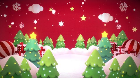 Looped cartoon Christmas landscape animation. Merry Christmas and Happy New Year greetings.