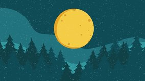 Silhouette of fir trees animation with full moon and stars in the night sky at winter season. Shot in 4k resolution - Powered by Shutterstock - Get 15% off with code: PIKWIZARD15