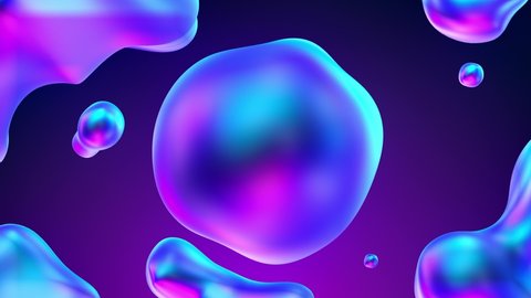 Gradients background with liquid metaballs and abstract shapes fluid move and iridescent reflections on a dark background. 3d rendering