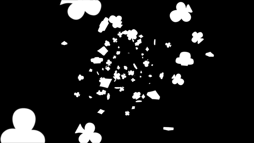 Shimmering abstract pattern of the symbols of the playing cards spade, heart, club, diamond suit. Royal flush chips piles on green screen black background. dollars, coins. Casino, poker Gambling.