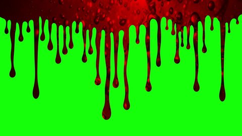 Blood dripping stain, liquid drips isolated spooky scary halloween green screen