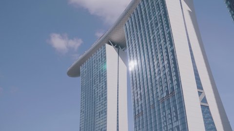 Singapore - January 20, 2020: Urban landscape of Singapore. Modern skyscraper Marina Sand Bay