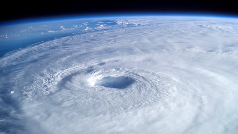 Perspective View Animation Of Giant Hurricane Seen From Outer Space. Elements of this image furnished by NASA