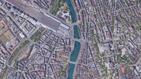 Zoom in from space and focus on Zurich Switzerland. 3D Animation. Background for travel intro. 