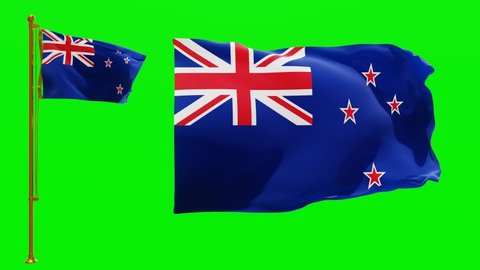Flags of New Zealand with Green Screen Chroma Key High Quality 4K UHD 60FPS