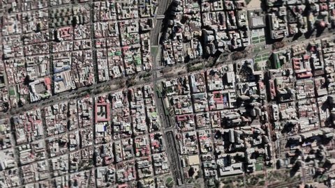 Zoom in from space and focus on Santiago Chile. 3D Animation. Background for travel intro. 