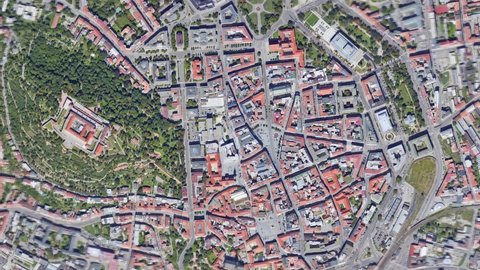 Zoom in from space and focus on Brno Czech Republic. 3D Animation. Background for travel intro. 
