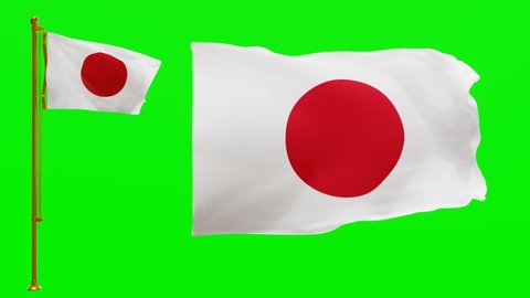 Flags of Japan with Green Screen Chroma Key High Quality 4K UHD 60FPS