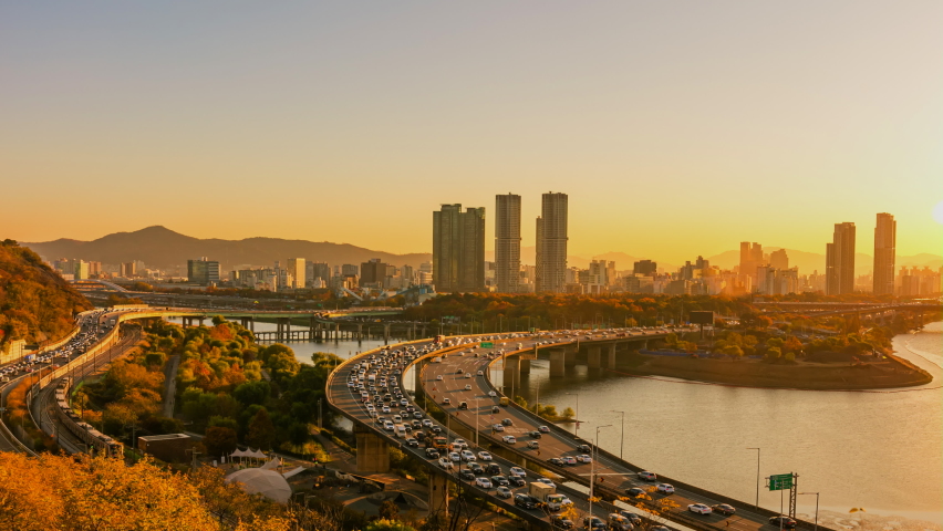 Sunrise Morning Traffic of Seoul City South Korea