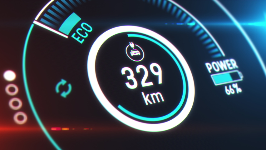 Electric Car Charging Indicating the Progress of the Charging, electric vehicle battery indicator showing an increasing battery charge. the indicator shows it fills up to 500 km | Shutterstock HD Video #1062344638