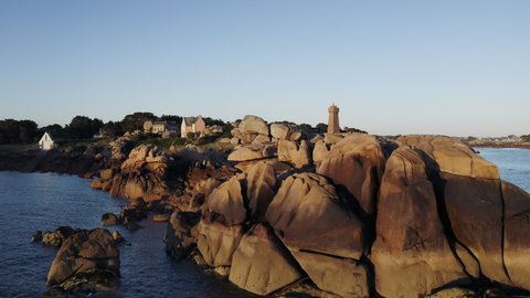 Breton lighthouse at sunrise - Drone Footage