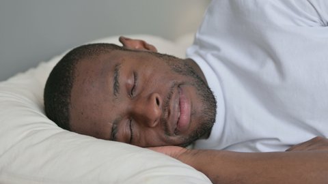 Young African Man Going to Bed, Sleeping 