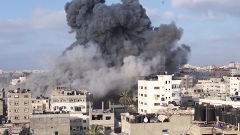 Gaza city Strip, Palestine, August 9, 2018: Airstrike bombing for a building in Gaza