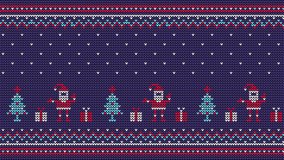 Christmas knitted pattern with santa gifts and christmas tree. Vector illustration,