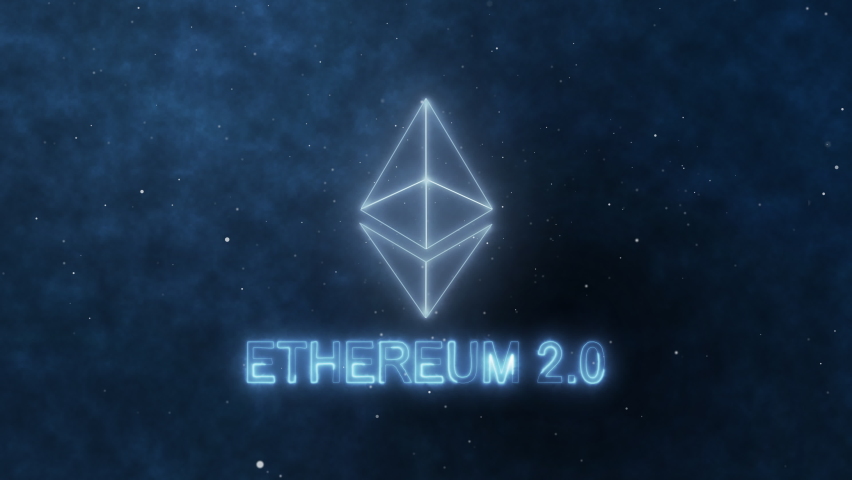 Ethereum 2.0 logo animation on the space background. Digital currency - Cryptocurrency.