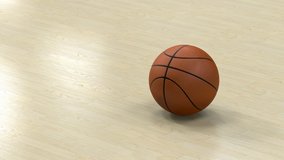 3d rendering basketball ball on wooden floor 4k footage