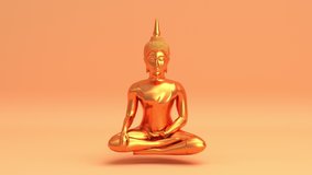 Gold orange relaxing meditating gautama buddha statue in lotus yoga position seamless looping animated background, buddhism or hinduism religion, happy vesak day and buddha purnima holiday concept.