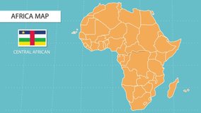 Motions of Central African country pop-up map with Central African country flag check-in icon.