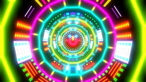 Multicolor Neon Trippy Psychedelic Smile Face Seamless Loop VJ Tunnel 3D Vibrant Music Video Background Infinite Patterns Motion Animation Rainbow Color