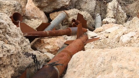 Mine planting. bombs left by ISIS fighters before their withdrawal. Remnants of war
Aleppo, Syria 18 January 2017