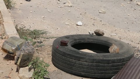 Mine planting. bombs left by ISIS fighters before their withdrawal. Remnants of war
Aleppo, Syria 18 January 2017