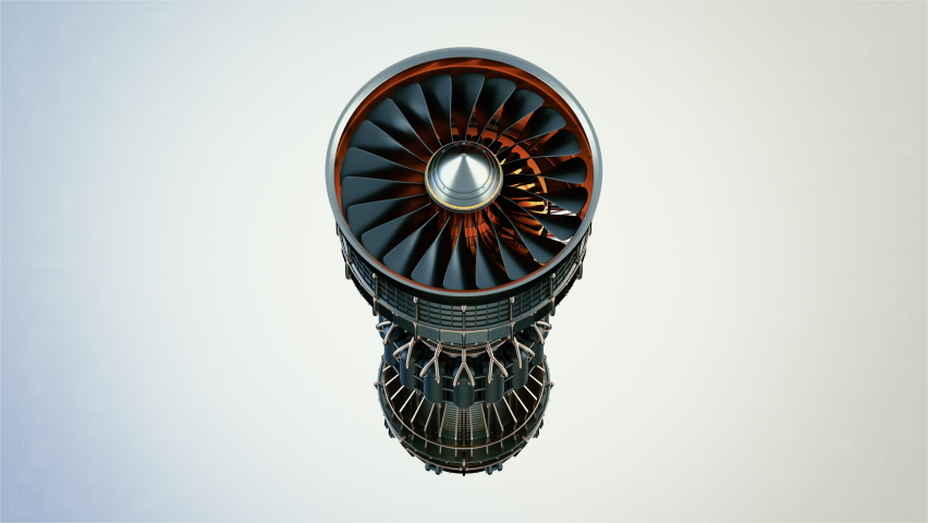 Concept of Industry 4.0 Generated Engineering Turbine. Seamless Rotate Part of Electric Aircraft Engine in Projection. 3d Analysis Technological Process of Movement Powerful Fuel Innovation in Science Royalty-Free Stock Footage #1062424999