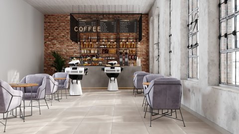 3d Rendering of Robot Waiters Serving Food And Drink In Coffee Shop