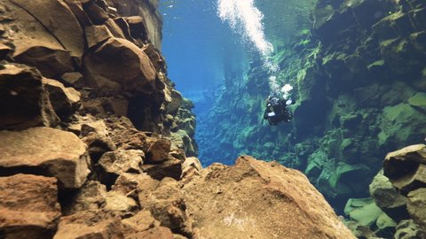 Underwater, pov, diving in Silfra fissure, Iceland