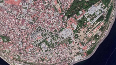Zoom in from space and focus on Istanbul Turkey. 3D Animation. Background for travel intro. 