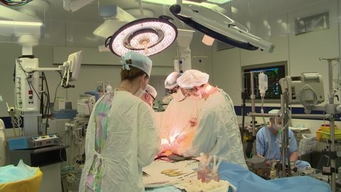 Grodno, Belarus-June 20, 2020: Dmitry Cherny, head of the Department of cardiac surgery at the Grodno regional clinical hospital, conducts a high-tech type of medical care.