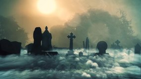 A Victorian gothic graveyard in the British countryside at dawn/dusk with beautifully spooky fog. - Powered by Shutterstock - Get 15% off with code: PIKWIZARD15