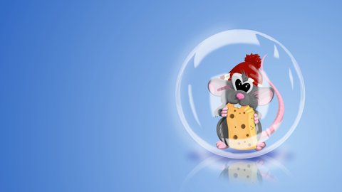 Cute mouse nibbling cheese in a glass snow globe.