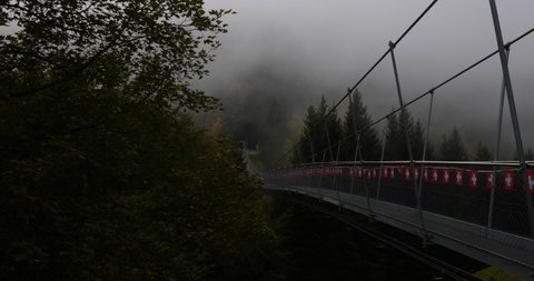 Wide shot of Torgon Hanging Bridge, Switzerland