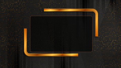 Black golden glitter motion background with bronze geometric frame. Seamless looping. Video animation Ultra HD 4K 