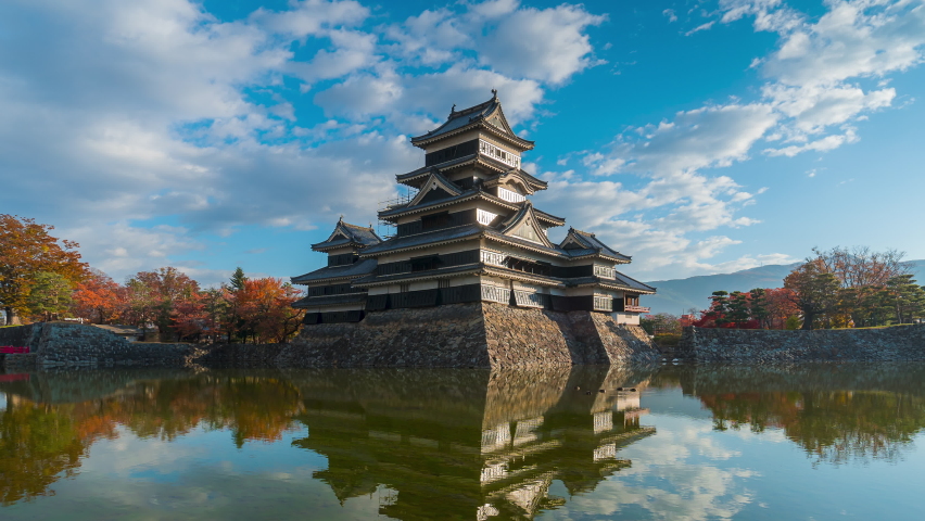 Time Lapse 4k of Matsumoto Castle with blue sky in Nagano, Japan. Autumn. Tilt up. | Shutterstock HD Video #1062490657