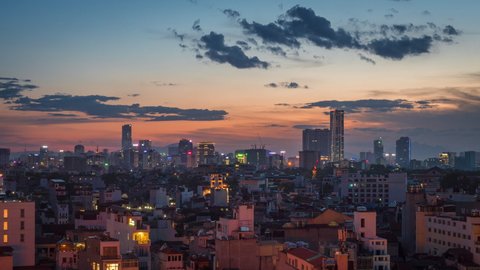 Time lapse view of sunset over Hanoi, the capital and second largest city of Vietnam. 