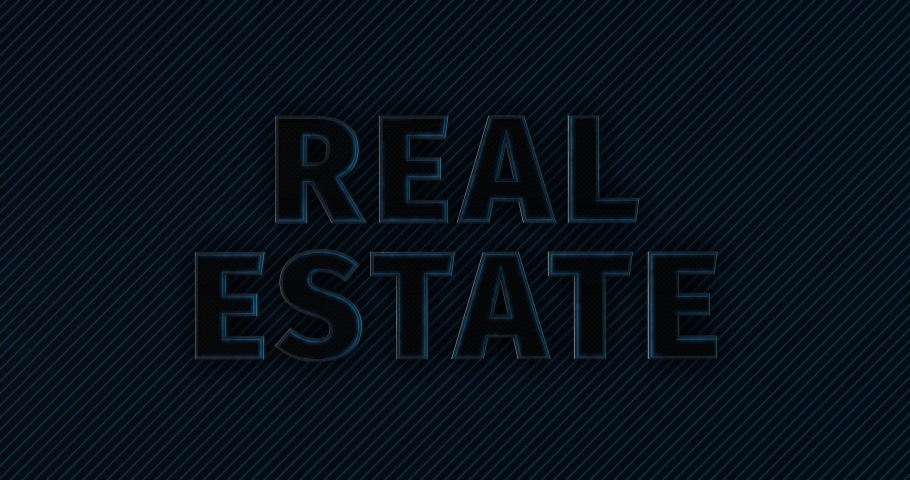 Real Estate. Modern 3D Promotion Intro. Metal Text Logo. Blue glow. Black Background