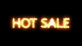 Sale animation fire discount promotion. Sale written with fire on black background. Looped animation. video 4k. You can overlay animation on your background or other video (in After Effects, you need