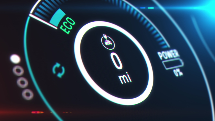 Electric Car Charging Indicating the Progress of the Charging, electric vehicle battery indicator showing an increasing battery charge. the indicator shows it fills up to 300 miles. Royalty-Free Stock Footage #1062494782