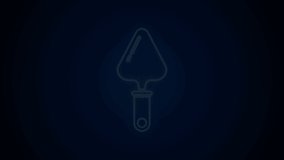 Glowing neon line Trowel icon isolated on black background. 4K Video motion graphic animation.