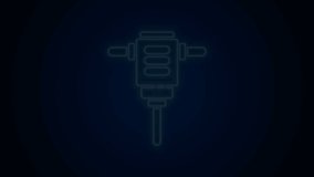 Glowing neon line Electric rotary hammer drill machine icon isolated on black background. Working tool for construction, finishing, repair work. 4K Video motion graphic animation.