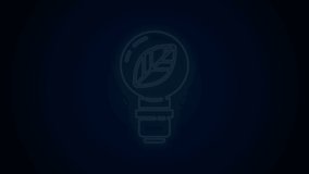 Glowing neon line Light bulb with leaf icon isolated on black background. Eco energy concept. Alternative energy concept. 4K Video motion graphic animation.