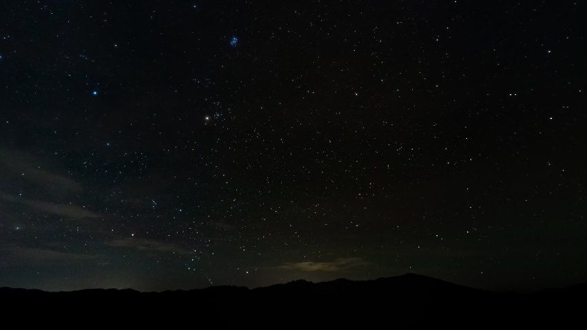 Time lapse of Star trails in the night sky over the mountains. 4K