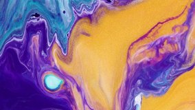 Fluid art painting video, trendy acryl texture with colorful waves. Liquid paint mixing artwork with splash and swirl. Detailed background motion with golden, purple and turquoise overflowing colors. - Powered by Shutterstock - Get 15% off with code: PIKWIZARD15
